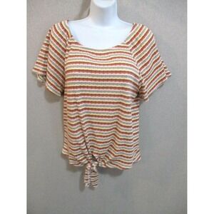 Kim & Cami Top Size Large Striped Tie Waist Ribbed NWT